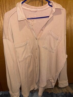 aerie Beige Oversized Button-Up Shirt Lumberjane Size Small